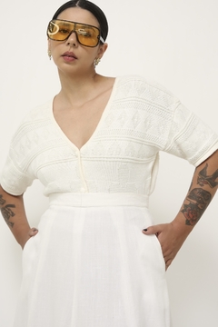 Tricot vintage botões creme manga curta - comprar online