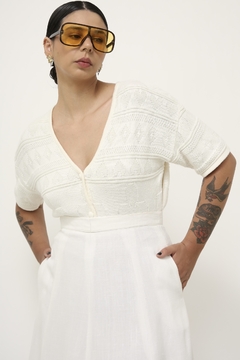 Imagem do Tricot vintage botões creme manga curta