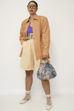 Bolsa tecido floral alça madeira - loja online