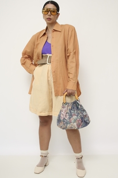 Bolsa tecido floral alça madeira - comprar online