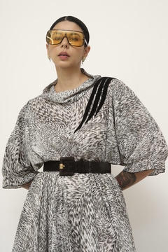 Vestido estampa animal print recorte couro - comprar online