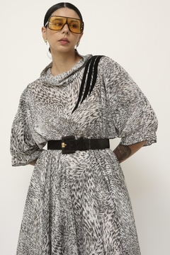Vestido estampa animal print recorte couro - comprar online