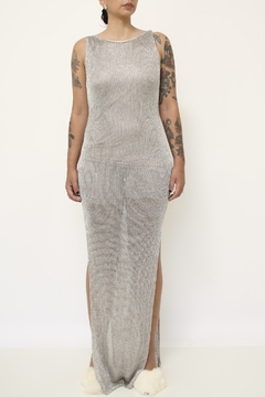 Vestido prata longo fenda - comprar online