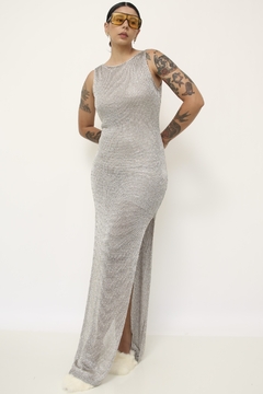 Vestido prata longo fenda - Capichó Brechó