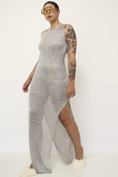 Vestido prata longo fenda na internet