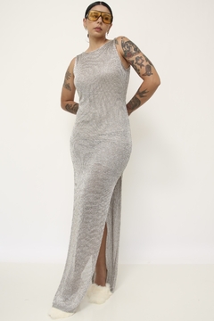 Vestido prata longo fenda