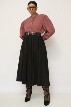 Saia midi preta poliester vintage - comprar online