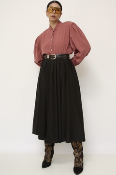 Saia midi preta poliester vintage - comprar online