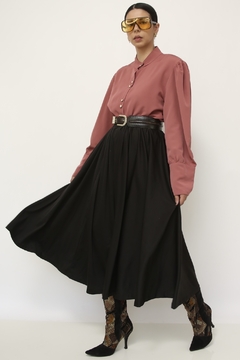 Saia midi preta poliester vintage