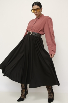 Saia midi preta poliester vintage - loja online