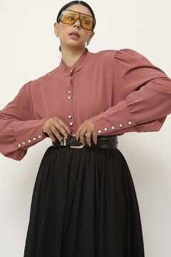 Camisa rosa antigo vintage manga bufante - Capichó Brechó
