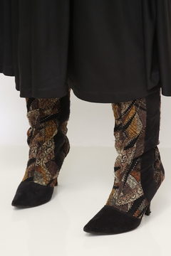Bota camurça preta flores fita vintage 39 - comprar online