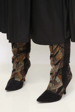 Bota camurça preta flores fita vintage 39 - comprar online