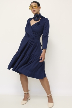 Vestido azul MARIE CLAIRE cinto flor