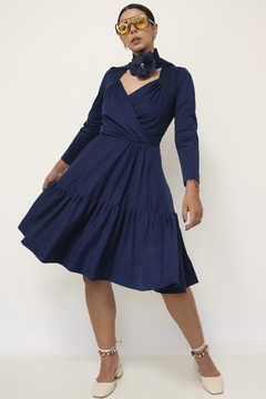 Vestido azul MARIE CLAIRE cinto flor - loja online