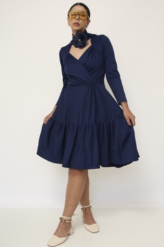 Imagem do Vestido azul MARIE CLAIRE cinto flor