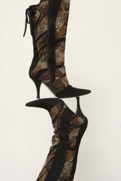 Bota camurça preta flores fita vintage 39 - comprar online
