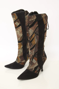 Bota camurça preta flores fita vintage 39