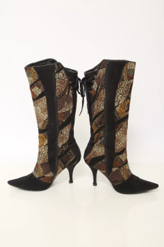 Bota camurça preta flores fita vintage 39 - comprar online