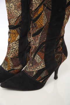 Bota camurça preta flores fita vintage 39 - loja online