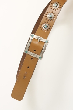 Cinto couro caramelo fivela western vintage - comprar online