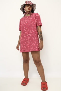 Vestido poa rosa Portugal vintage