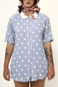 Camisa azul poa vintage - comprar online