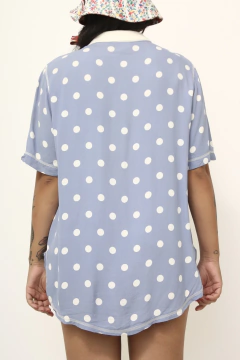Camisa azul poa vintage