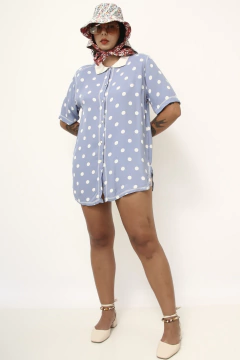 Camisa azul poa vintage - loja online