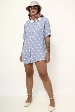 Camisa azul poa vintage na internet