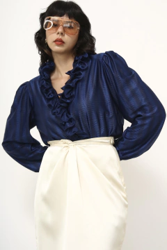 Camisa babados MAGI ROUFF azul acetinado na internet