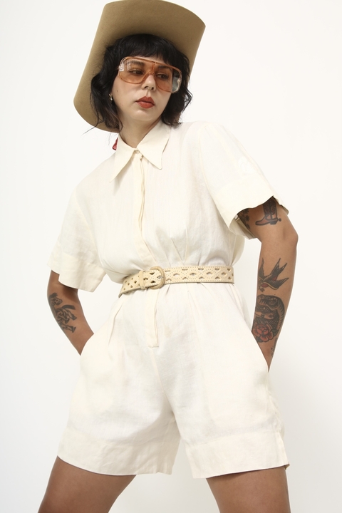 Macaquinho 100% rami off white vintage