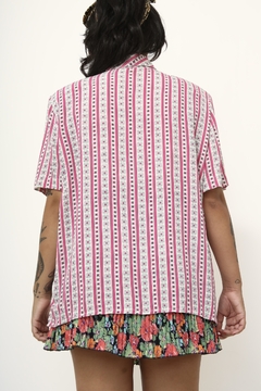 Camisa rosa vintage mini flor listras - Capichó Brechó