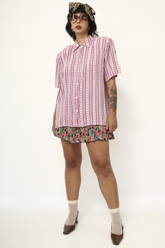Camisa rosa vintage mini flor listras na internet