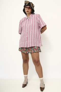 Camisa rosa vintage mini flor listras