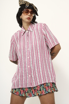 Camisa rosa vintage mini flor listras - comprar online