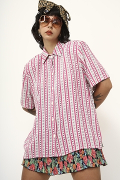Camisa rosa vintage mini flor listras na internet