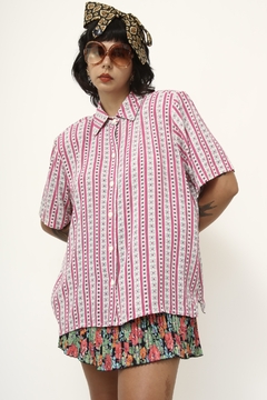 Camisa rosa vintage mini flor listras