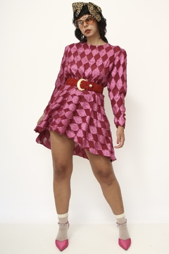 Imagem do Vestido rosa losango vintage manga longa