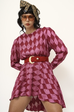 Vestido rosa losango vintage manga longa na internet