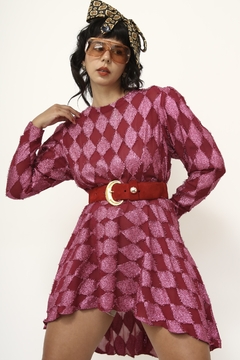 Imagem do Vestido rosa losango vintage manga longa