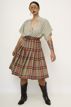 Saia xadrez marrom com vermelho pregas vintage - Capichó Brechó