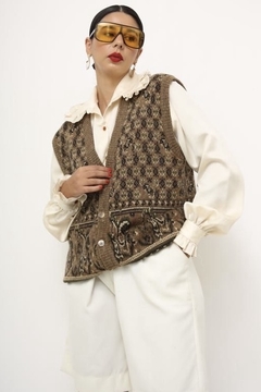 Colete lã vintage marrom estampa - comprar online