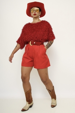 Bermuda 100% linho vermelho vintage - loja online