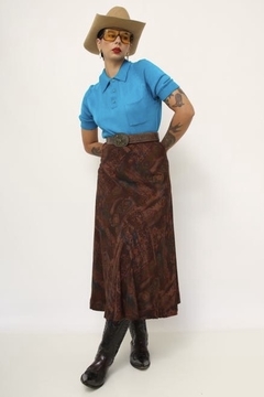 Saia marrom estampa vintage detalhe em azul
