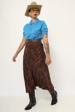 Saia marrom estampa vintage detalhe em azul