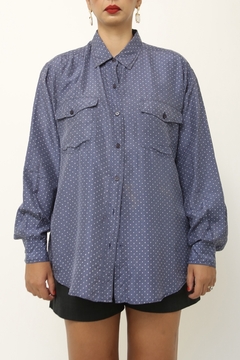 Camisa poa vintage azul seda - Capichó Brechó