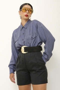 Camisa poa vintage azul seda - comprar online