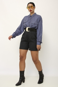 Imagem do Camisa poa vintage azul seda