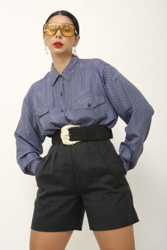 Camisa poa vintage azul seda